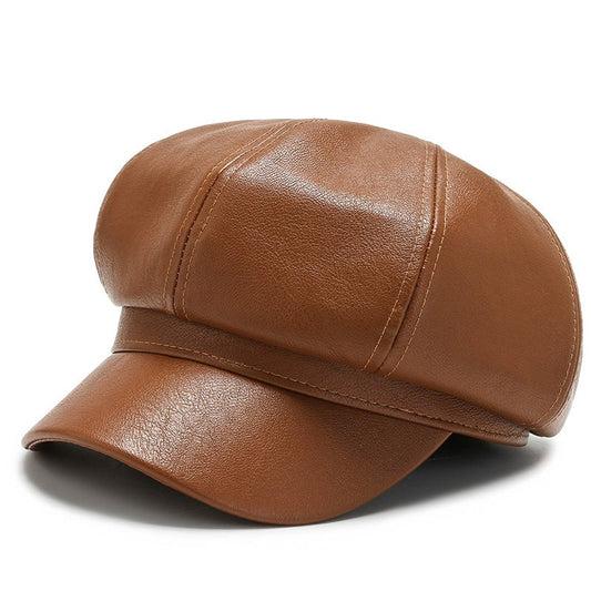 PU beret outdoor casual trend solid color octagonal hat