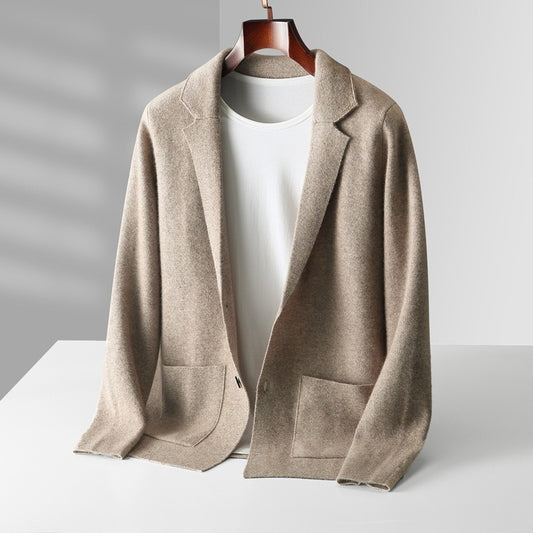 Young and middle-aged men's wool cardigan lapel solid color sweater jacket long sleeves