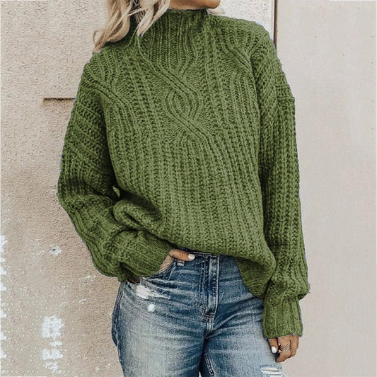 Women's sweater high neck Fried Dough Twists knitting top pullover
