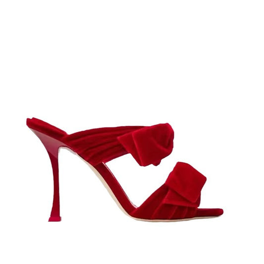 women's red velvet bow sandals open toe